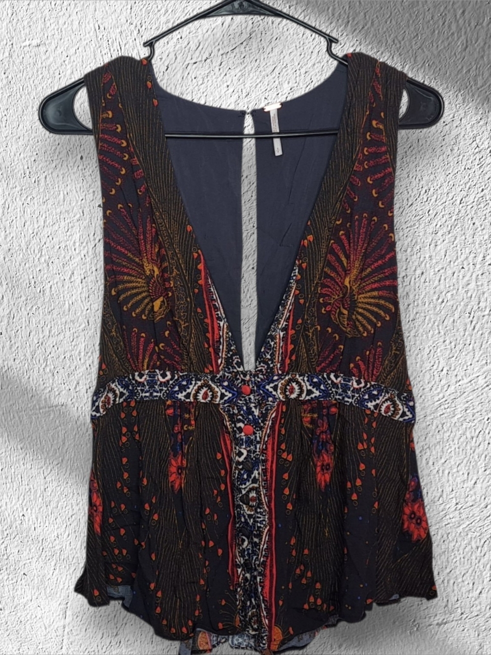 Free People Siren Indie Sleaze Deep V Boho Tank Top size Small